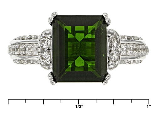 3.23ct Emerald Cut Russian Chrome Diopside & 1.44ctw Mixed Round White Zircon Sterling Silver Ring - Size 8