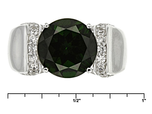 3.57ct Round Russian Chrome Diopside With .38ctw Round White Zircon Sterling Silver Ring - Size 7