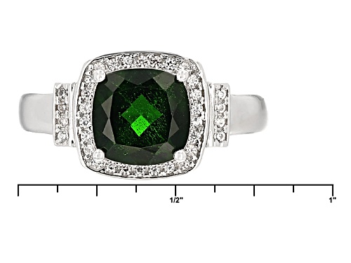 1.80ct Cushion Russian Chrome Diopside With .21ctw Round White Zircon Sterling Silver Ring - Size 8