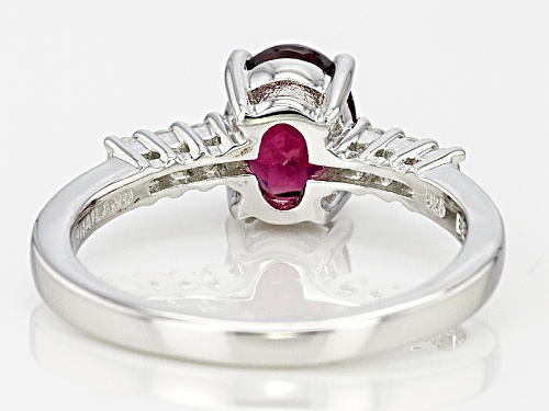 1.29ct Oval Raspberry Color Rhodolite And .17ctw Round White Zircon Sterling Silver Ring - Size 9