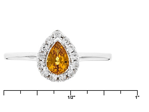 .46ct Pear Shape Mandarin Garnet With .23ctw Round White Zircon Sterling Silver Ring - Size 9