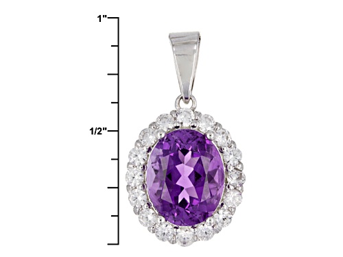 1.99ct Oval Moroccan Amethyst With .73ctw Round White Zircon Sterling Silver Pendant With Chain