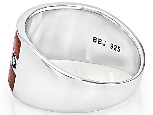 Southwest Style By JTV™ 7x3mm Red Coral Rhodium Over Silver Men's Inlay Band Ring - Size 10