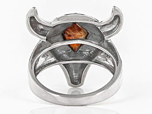 Southwest Style By JTV™ Spiny Oyster Shell Bull Head Rhodium Over Sterling Silver Ring - Size 11
