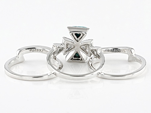 Southwest Style By JTV™ Blue Turquoise Rhodium Over Silver Set of 3 Rings - Size 8
