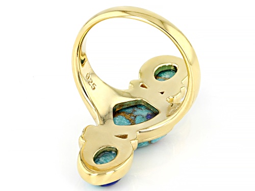 Southwest Style by JTV™ Blue Turquoise and Lapis 18k Yellow Gold Over Sterling Silver 3 Stone Ring - Size 8
