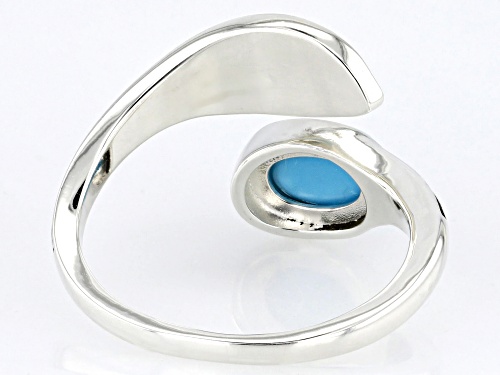 Southwest Style by JTV™ 8x6mm Oval Turquoise Rhodium Over Sterling Silver Bypass Ring - Size 8