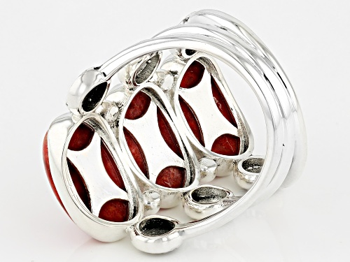 Southwest Style by JTV™ 13x8mm Oval Sponge Coral Sterling Silver Ring - Size 7