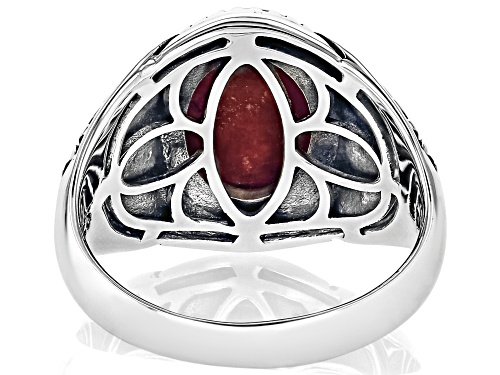 Southwest Style by JTV™ 14x11mm Oval Red Sponge Coral Sterling Silver Men's Ring - Size 11