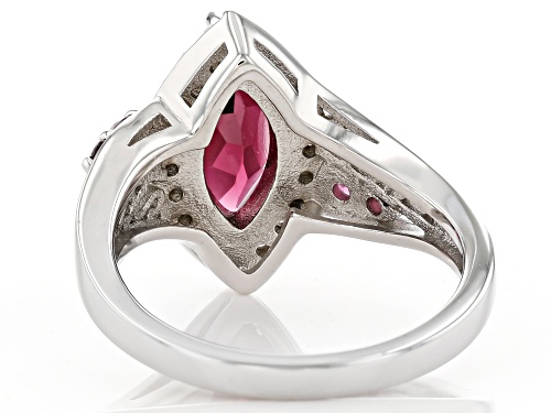 2.05ctw Mixed Shaped Raspberry Color Rhodolite and 0.46ctw Zircon Rhodium Over Silver Ring - Size 7