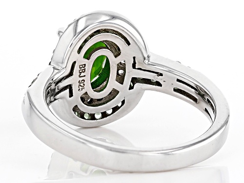 1.36ct Oval Chrome Diopside, 0.29ctw Tsavorite, And 0.34ctw White Zircon Rhodium Over Silver Ring - Size 8