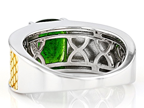 1.96ct Cushion Chrome Diopside Rhodium Over Sterling Silver Solitaire Two-Tone Ring - Size 7