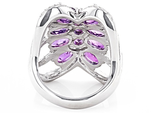 5.74ctw Mixed Shapes African Amethyst With .60ctw White Zircon Round Rhodium Over Silver Ring - Size 7