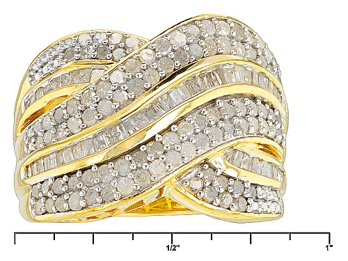 Engild™ 1.95ctw Round And Baguette White Diamond 14k Yellow Gold Over Silver Crossover Ring - Size 6