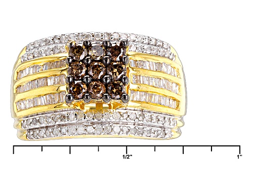 Engild™ 1.00ctw Champagne And White Diamond 14k Yellow Gold Over Sterling Silver Quad Ring - Size 7