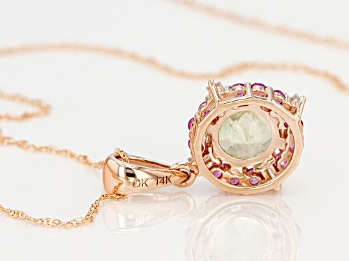1.03ctw Turkish Diaspore with Pink Sapphire and Diamond 14kt Rose Gold Pendant with Chain