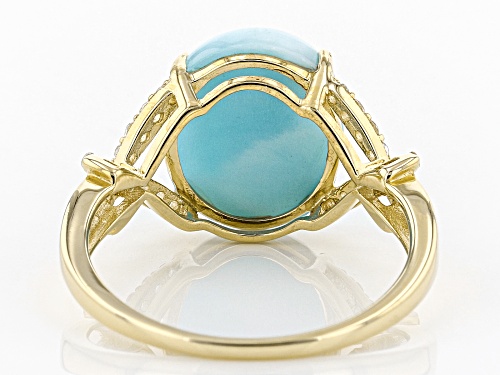 12x10mm Oval Larimar Cabochon With 1.09ctw Round White Zircon 10k Yellow Gold Ring - Size 6