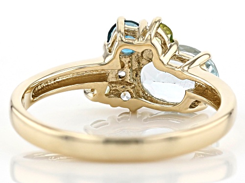 1.14ctw Aquamarine, London Blue Topaz, Manchurian Peridot(TM) & White Zircon 10k Gold Ring - Size 7