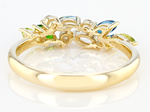 .42ctw Marquise Multi-Gemstone With .09ct Round Diamond Accent 10k Yellow Gold Ring - Size 6