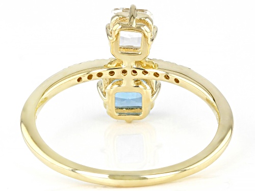 0.60ct Square Octagonal Swiss Blue Topaz With 0.31ctw Topaz And 0.04ctw Diamond 10k Yellow Gold Ring - Size 8