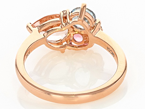 1.40ctw Cor-De-Rosa™ Morganite, Aquamarine, Pink Tourmaline And White Diamond 10k Rose Gold Ring - Size 6