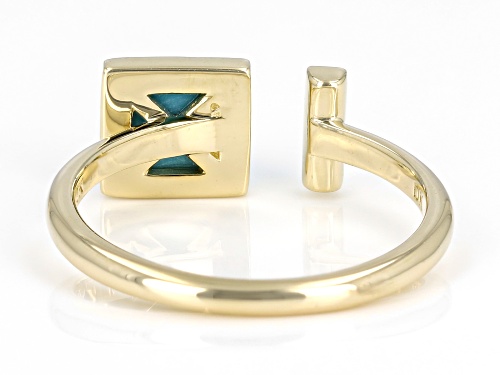 6x6mm Sleeping Beauty Turquoise And 0.03ctw White Diamond 10k Yellow Gold Cuff Ring - Size 8