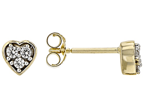 0.27ctw White Zircon 10k Yellow Gold Heart Dangle And Stud Earring Set Of 2