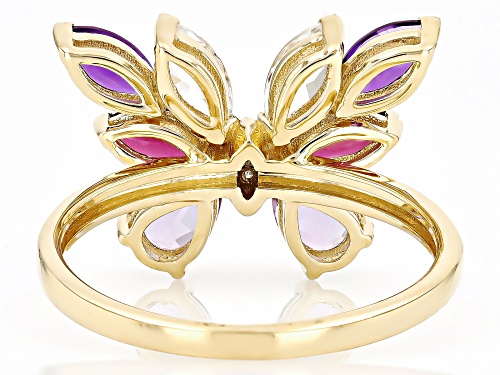 2.01ctw Pink Amethyst, African Amethyst, Rhodolite, Zircon And White Diamond 10k Gold Butterfly Ring - Size 8