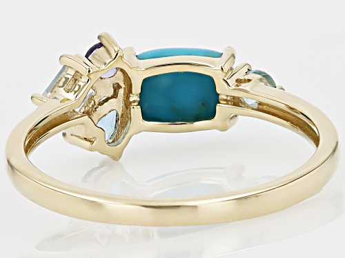 7x5mm Sleeping Beauty Turquoise, 0.48ctw Tanzanite, Swiss Blue Topaz, Zircon 10k Yellow Gold Ring - Size 8
