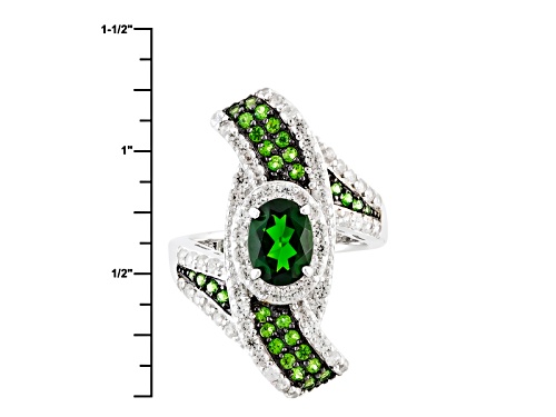 1.56ctw Oval And Round Chrome Diopside With 1.25ctw Round White Zircon Sterling Silver Ring - Size 7
