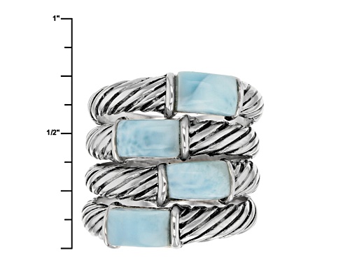 6x4mm Rectangular Cabochon Larimar Sterling Silver 4-Stone Stack Look Ring - Size 5