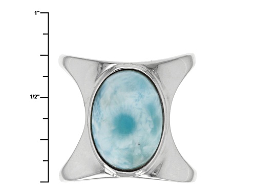 14x10mm Oval Cabochon Larimar Solitaire Sterling Silver Ring - Size 5.5
