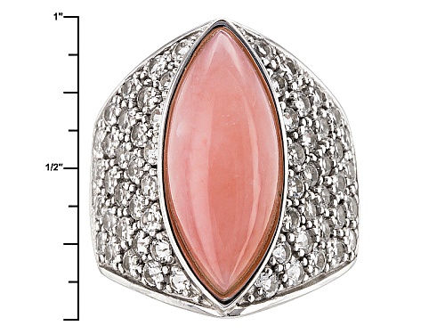 20x10mm Marquise Peruvian Pink Opal With 2.20ctw Round White Topaz Sterling Silver Ring - Size 5