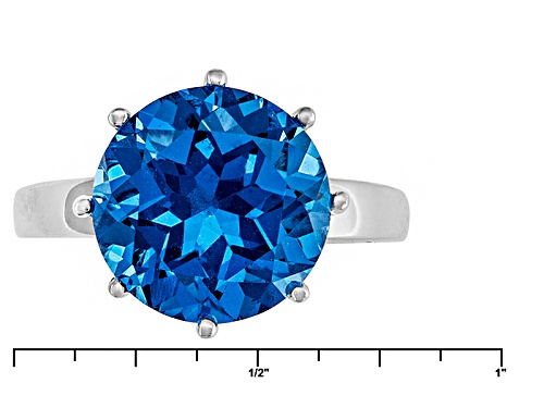 4.46ct Round Lab Created Blue Spinel Solitaire Rhodium Over Sterling Silver Ring - Size 8