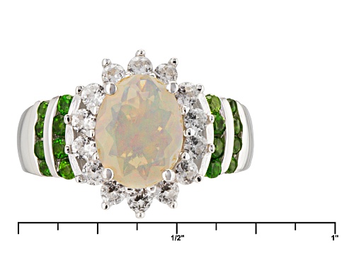 .93ct Oval Ethiopian Opal, .70ctw White Zircon And .29ctw Chrome Diopside Sterling Silver Ring - Size 12