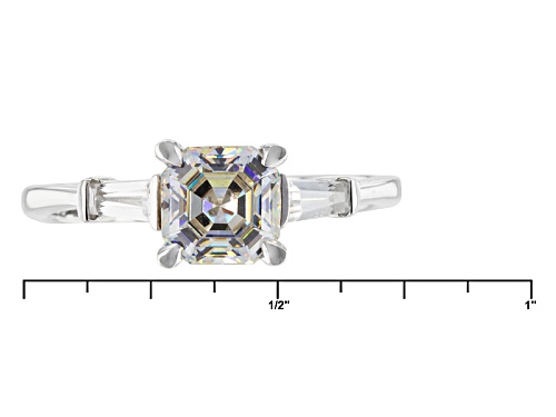 1.42ct Asscher Cut Strontium Titanite & .23ctw White Zircon Rhodium Over Silver Ring - Size 9