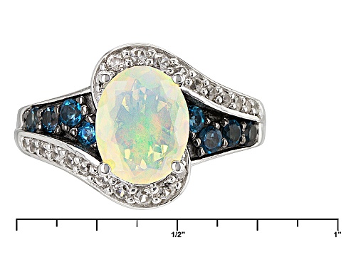 .93ct Oval Ethiopian Opal, .30ctw London Blue Topaz And .27ctw White Zircon Sterling Silver Ring - Size 8
