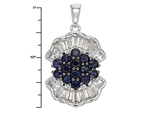 1.00ct Round Blue Kanchanaburi Sapphire With 1.17ctw White Zircon Sterling Silver Pendant With Chain
