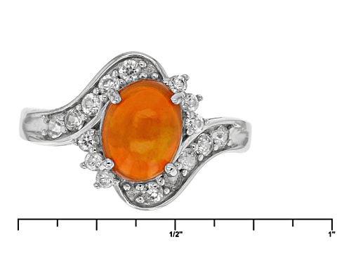 .85ct Oval Cabochon Orange Ethiopian Opal With .67ctw White Zircon Sterling Silver Ring - Size 11