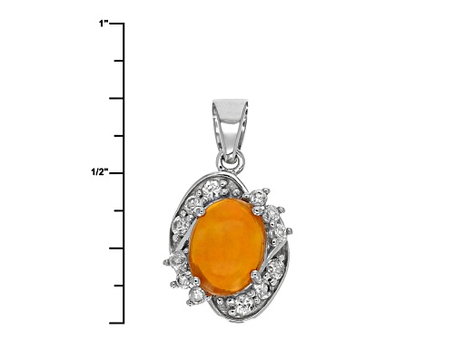 .85ct Oval Cabochon Orange Ethiopian Opal With .47ctw White Zircon Silver Pendant With Chain