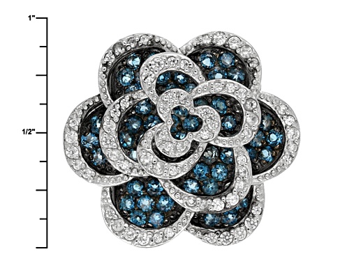 2.00ctw Round London Blue Topaz With .74ctw Round White Zircon Sterling Silver Floral Ring - Size 7