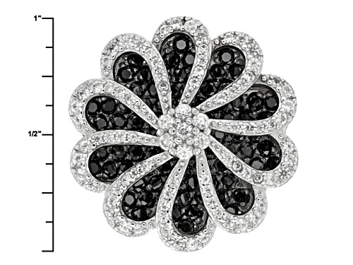 3.25ctw Round Black Spinel With 1.26ctw Round White Zircon Sterling Silver Ring - Size 5