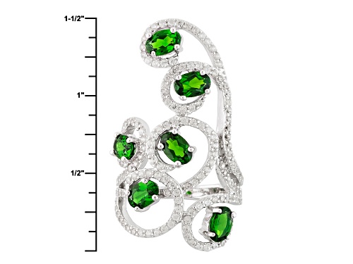 2.44ctw Oval Russian Chrome Diopside With 1.14ctw White Zircon Sterling Silver Ring - Size 6