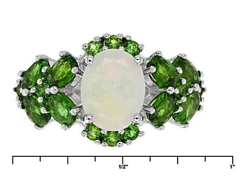 .79ct Oval Ethiopian Opal With 1.86ctw Russian Chrome Diopside Sterling Silver Ring - Size 4
