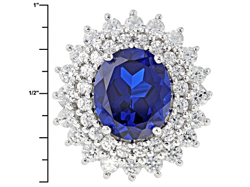 4.25ct Oval Lab Created Blue Spinel With 2.64ctw Round White Zircon Sterling Silver Ring - Size 6