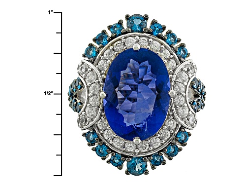 7.00ct Color Change Blue Fluorite With .90ctw London Blue Topaz And .51ctw White Zircon Silver Ring - Size 5