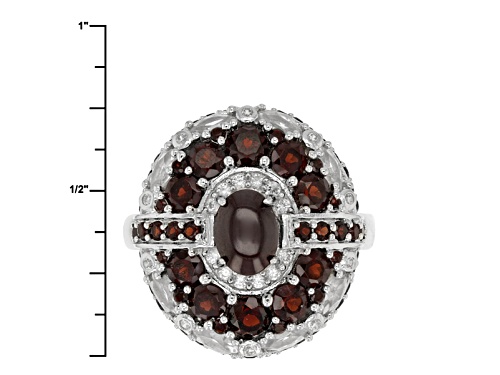 1.15ct Oval Cabochon Star Garnet, 2.47ctw Vermelho Garnet™, 1.18ctw White Zircon Silver Ring - Size 8