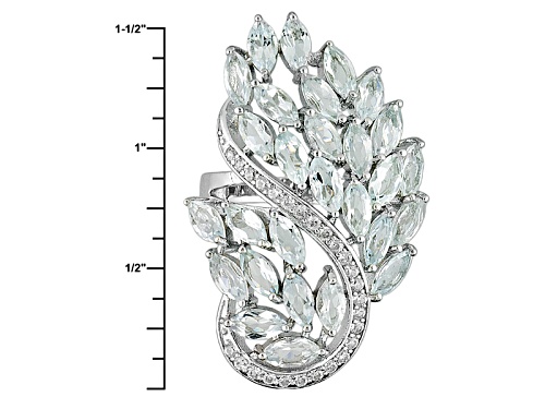 5.88ctw Marquise Brazilian Aquamarine With .54ctw Round White Zircon Sterling Silver Ring - Size 6