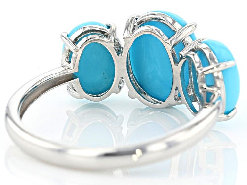 10x8mm & 8x6mm Oval Cabochon Sleeping Beauty Turquoise Rhodium over 10k White Gold 3-Stone Ring - Size 6