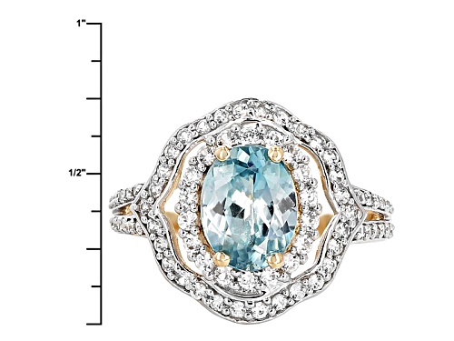 2.35ct Oval Blue Zircon And .65ctw Round White Zircon 10k Yellow Gold Ring - Size 8